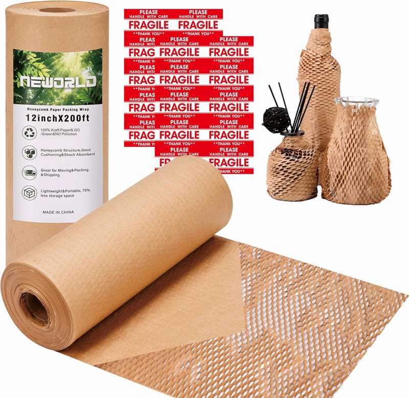 NEWorld Honeycomb Packing Paper,12" x 200' Eco Friendly Packing Paper Alternative to Bubble Cushioning Wrap for Moving Shipping Packing, Recyclable Moving Supplies Bubble Packing Wrap Protective Roll - Image 1